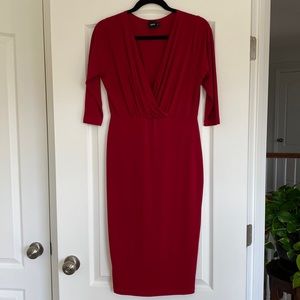 Deep red ASOS 3/4 sleeve pencil midi dress
